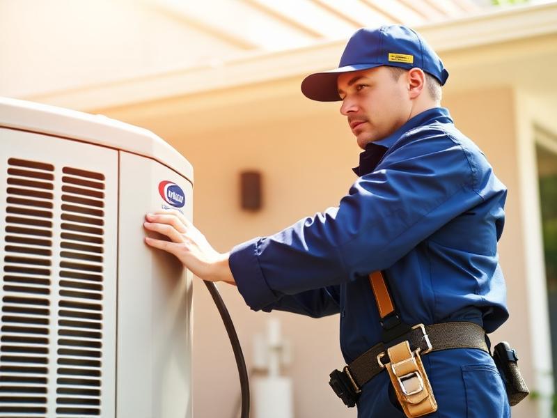 HVAC technician repairing an air conditioning unit at a residential home in Southern California