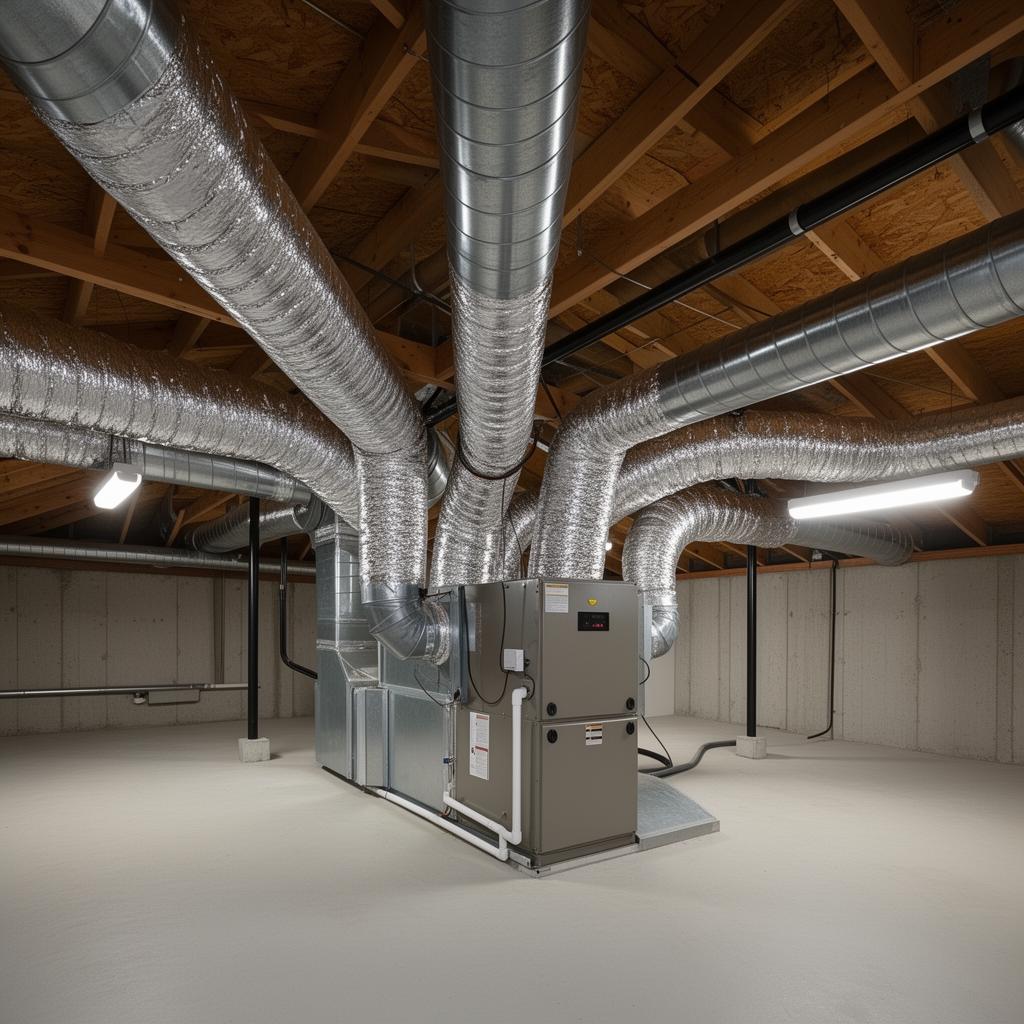 Inside view of residential air ducts during professional HVAC duct cleaning service