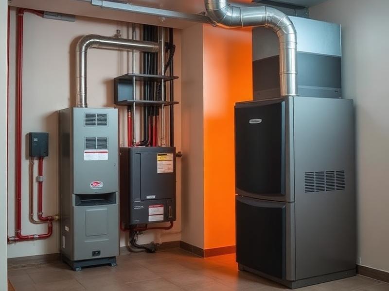 Modern residential heating system and furnace professionally installed in a utility room
